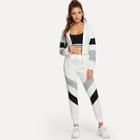 Shein Contrast Panel Drawstring Hoodie With Pants
