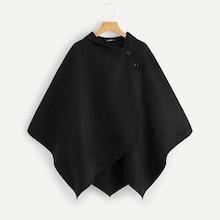 Shein Buttoned Wrap Hooded Cape Coat