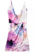 Shein White Bleached Dyed Spaghetti Strap Floral Bodycon Dress