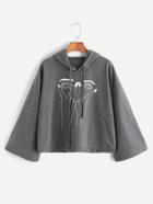 Shein Dark Grey Hooded Drop Shoulder Gesture Print Sweatshirt