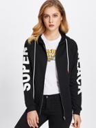 Shein Letter Print Sleeve Hoodie Jacket