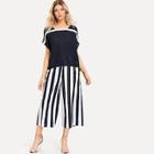Shein Batwing Sleeve Blouse With Striped Pants