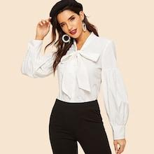 Shein 80s Tie Neck Bishop Sleeve Blouse