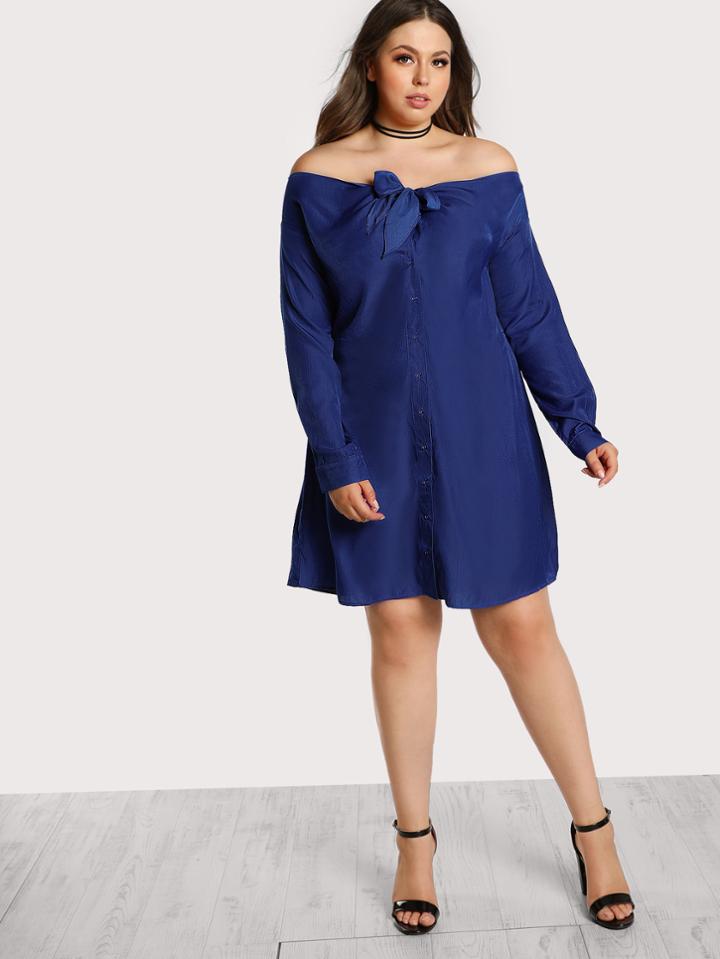 Shein Button Up Off Shoulder Shirt Dress