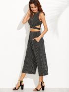 Shein Vertical Striped Zipper Top With Wide Leg Pants