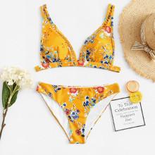 Shein Hollow Out Floral Bikini Set