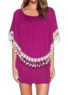 Rosewe Purple Lace Splicing Flouncing Sheath Dress