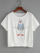 Shein Penguin Print Folds T-shirt