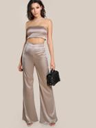 Shein Satin Solid Bandeau & Matching Pants Set