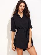 Shein Black Batwing Sleeve Self Tie Shirt Dress