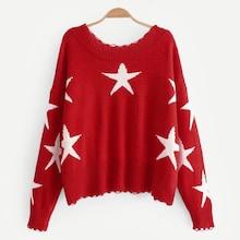 Shein Rib Trim Star Pattern Sweater
