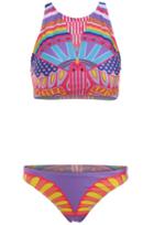 Shein Striped Crop Top With Bikini Swimwear