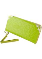 Shein Green Diamond Pattern Metal Embellished Clutches Bag