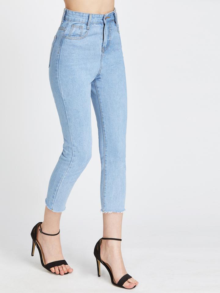 Shein Light Wash Fray Hem Crop Jeans
