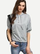 Shein Grey Hooded Half Sleeve Sweatshirt