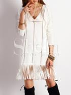Shein Beige Eyelet Fringe Hem Dress