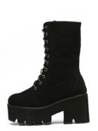Shein Black Round Toe Lace-up Faux Fur Boots