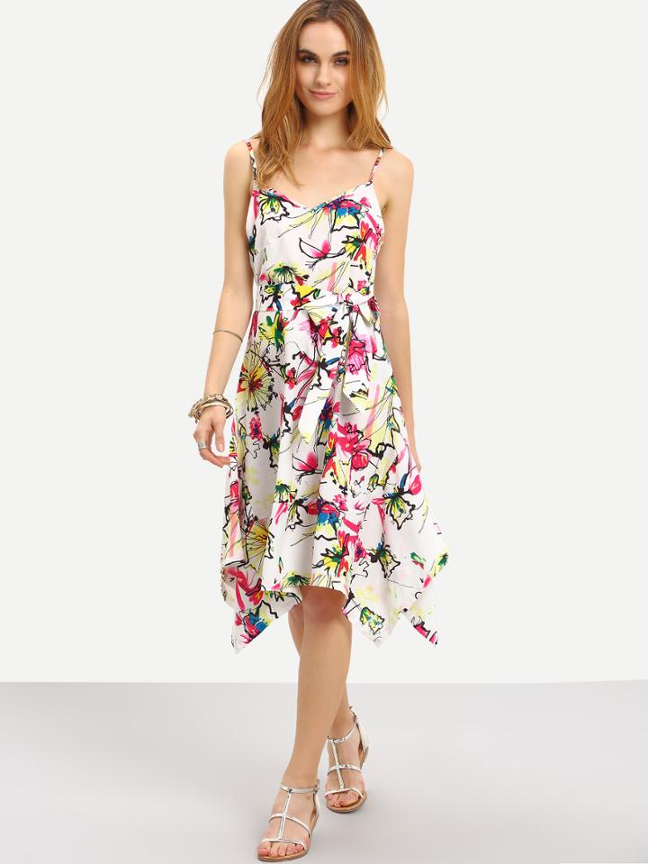 Shein Multicolor Floral Spaghetti Strap Asymmetrical Dress