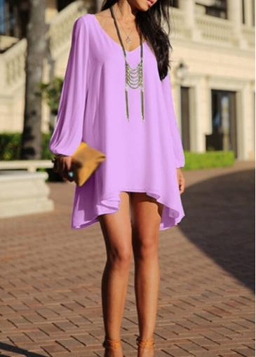 Rosewe Split Sleeve V Neck Purple Shift Dress