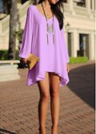 Rosewe Split Sleeve V Neck Purple Shift Dress