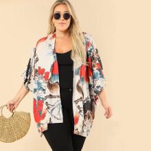 Shein Plus Ink Painting Print Poncho Kimono