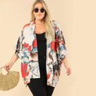 Shein Plus Ink Painting Print Poncho Kimono