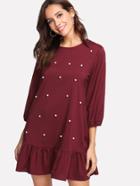 Shein Faux Pearl Contrast Ruffle Hem Dress