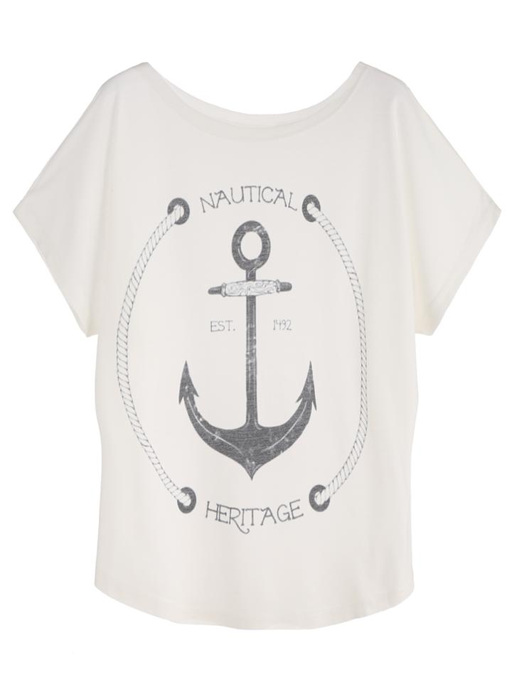 Shein White Anchor Print Dolman Sleeve T-shirt