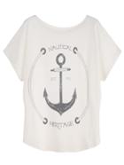 Shein White Anchor Print Dolman Sleeve T-shirt