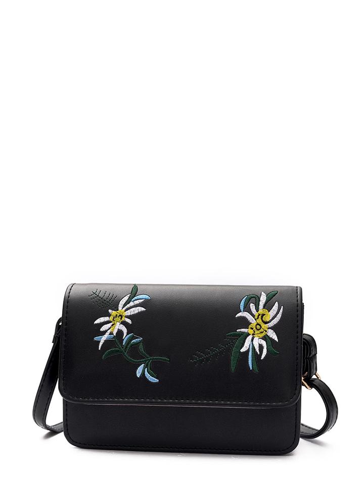 Shein Flower Embroidery Pu Flap Crossbody Bag