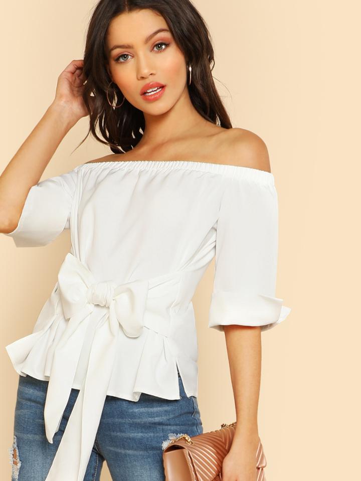 Shein Self Belt Bardot Top