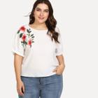 Shein Plus Flower Embroidered Cuffed Sleeve Top