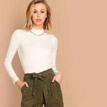 Shein Scalloped Neckline Form Fitting Solid Tee