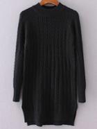 Shein Black Cable Knit Raglan Sleeve Dip Hem Long Sweater