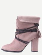Shein Brown Braided Strap Detail Fold Over Boots