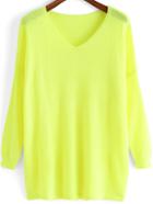 Shein Neon Yellow V Neck Loose Knit T-shirt