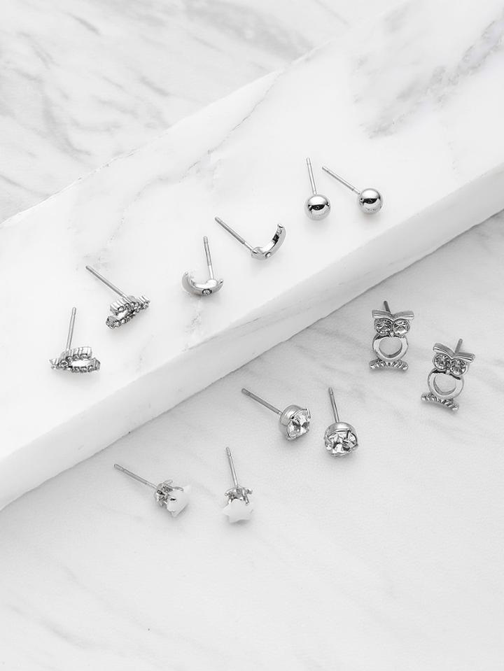 Shein Moon And Star Design Earring Set With Feather