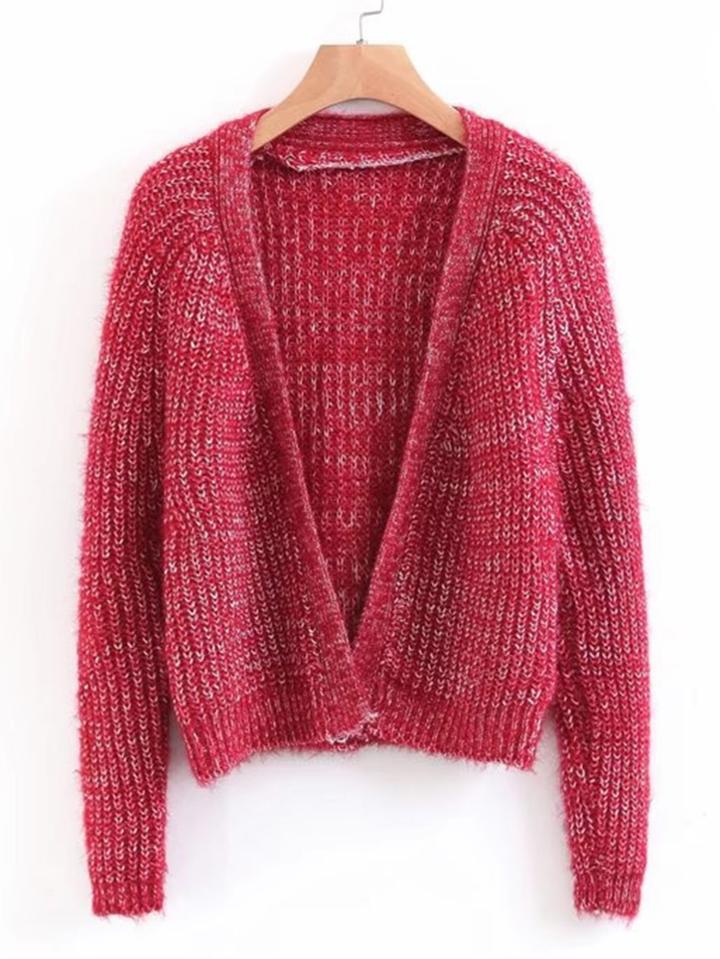 Shein Open Front Raglan Sleeve Fuzzy Cardigan