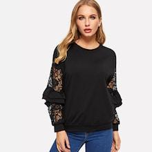 Shein Ruffle Trim Lace Sleeve Sweatshirt