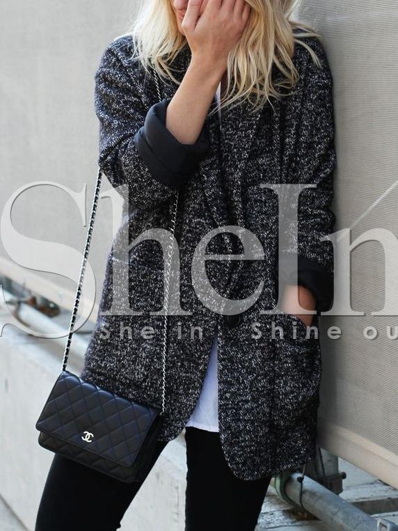 Shein Black Pockets Boyfriend Coat