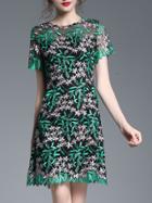 Shein Gauze Leaves Embroidered Dress