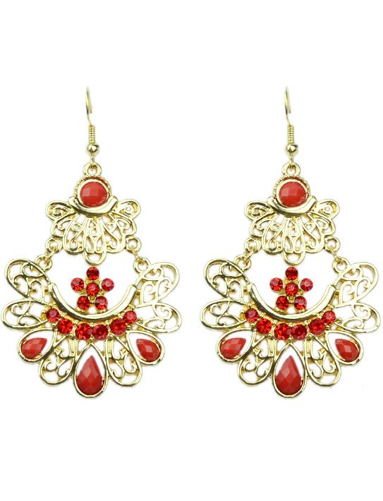 Shein Red Gemstone Gold Hollow Earrings