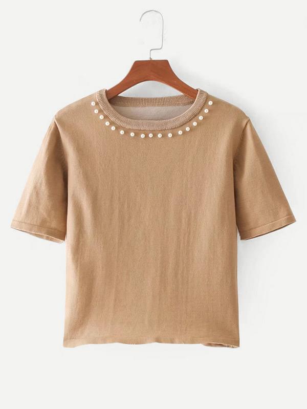 Shein Beaded Detail Crop Knitwear