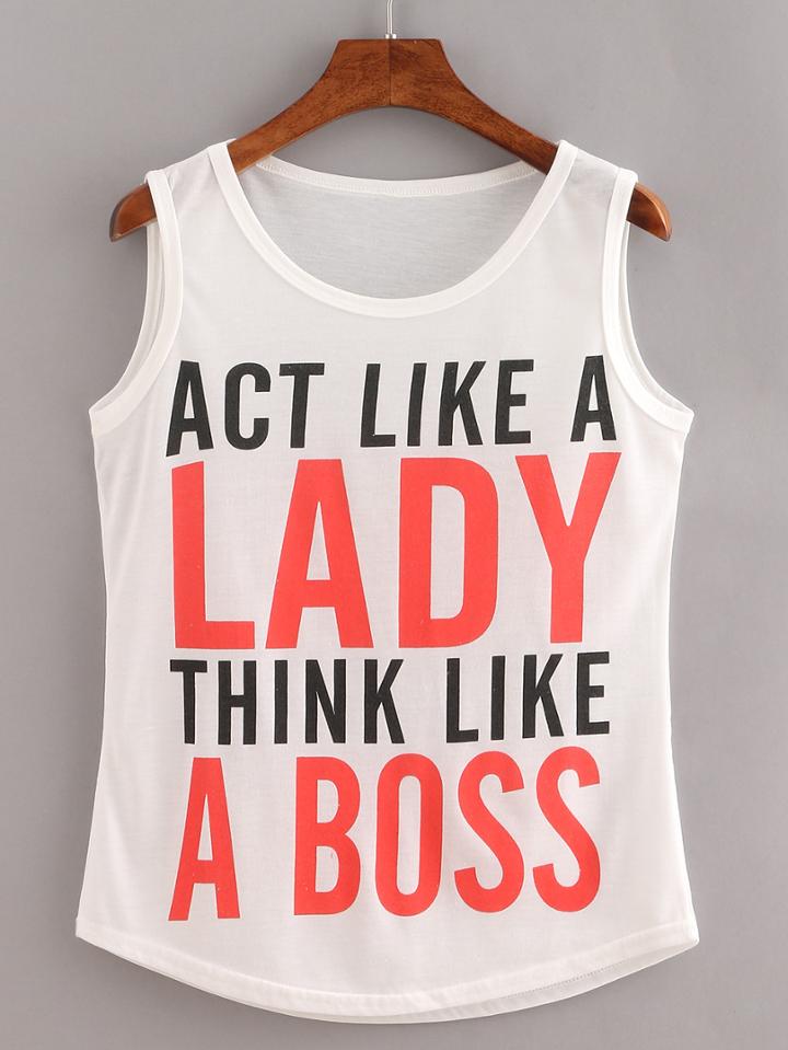 Shein Letter Print Tank Top - White