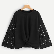 Shein Plus Beaded Twist Front Tee