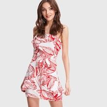 Shein Leaf Print Ruffle Detail Dress