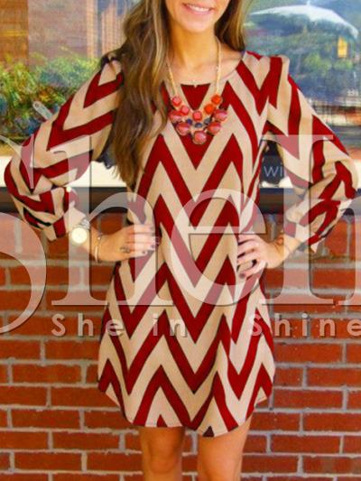 Shein Red Zag Print Crew Neck Shift Dress