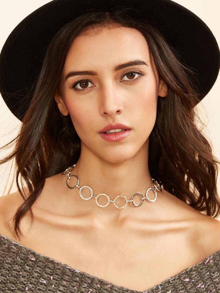 Shein Silver Plated Alloy Circle Hollow Out Choker Necklace