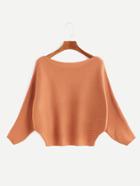 Shein Camel Batwing Sleeve Ribbed Sweater