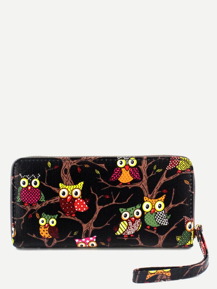 Shein Owl Print Black Zipper Closure Wallet